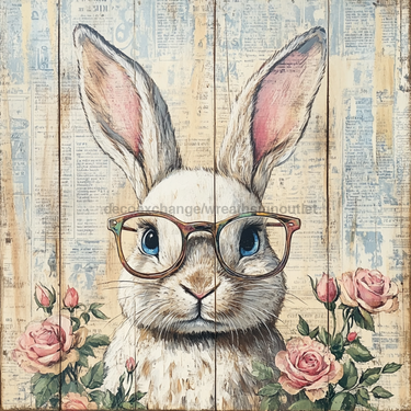 Easter Sign, Bunny in Glasses,, DCO-12652, Sign For Wreath, 10x10
